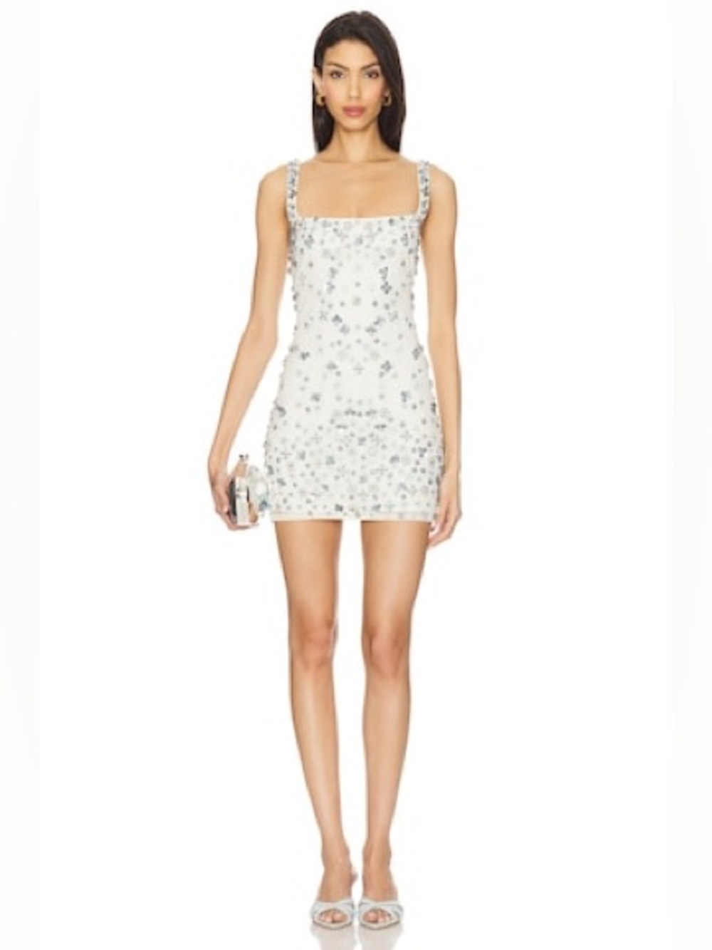MAJORELLE Silver Sequin White Mini Dress